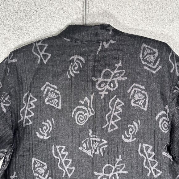 Chicos Top Women’s Size 2 (L) Black Linen Blend Artsy Boho‎ Artistic Abstract - Picture 12 of 14